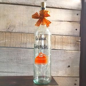 Handmade- Fall decor ‘Bake my day’ lighted wine bottle